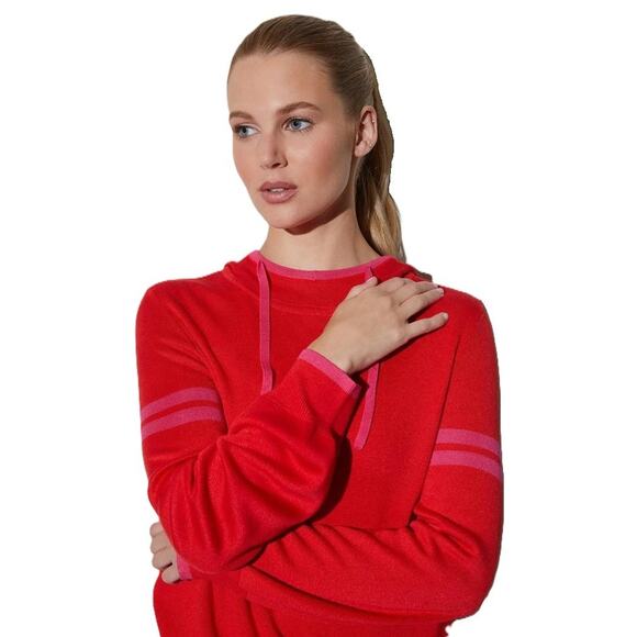 Josie Natori Tops - Josie Natori Womens Retreat Pullover Hoodie Sz Small Salsa Red Stretch Knit NWT